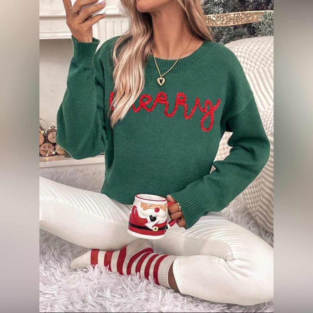 Letter Pattern Drop Shoulder Sweater